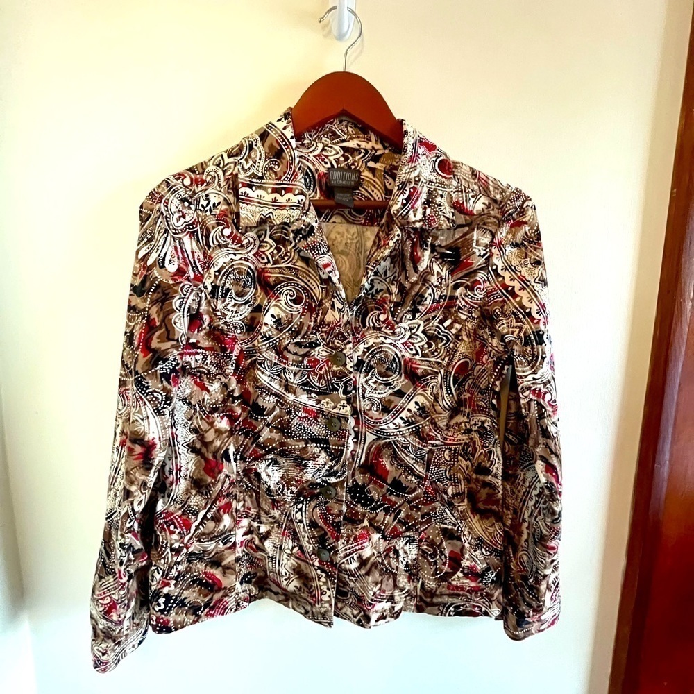 Additions by CHICO’s Cotton Paisley Blazer Lightweight Jacket Sz 0 USA XS (4/6)